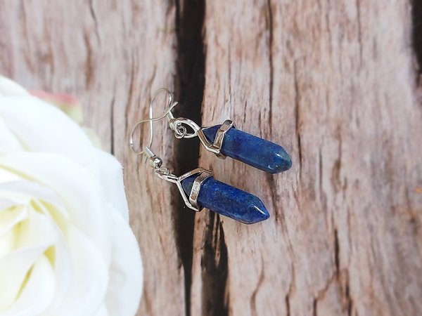 Oorbellen Dubbeleinders hangers, Lapiz Lazuli